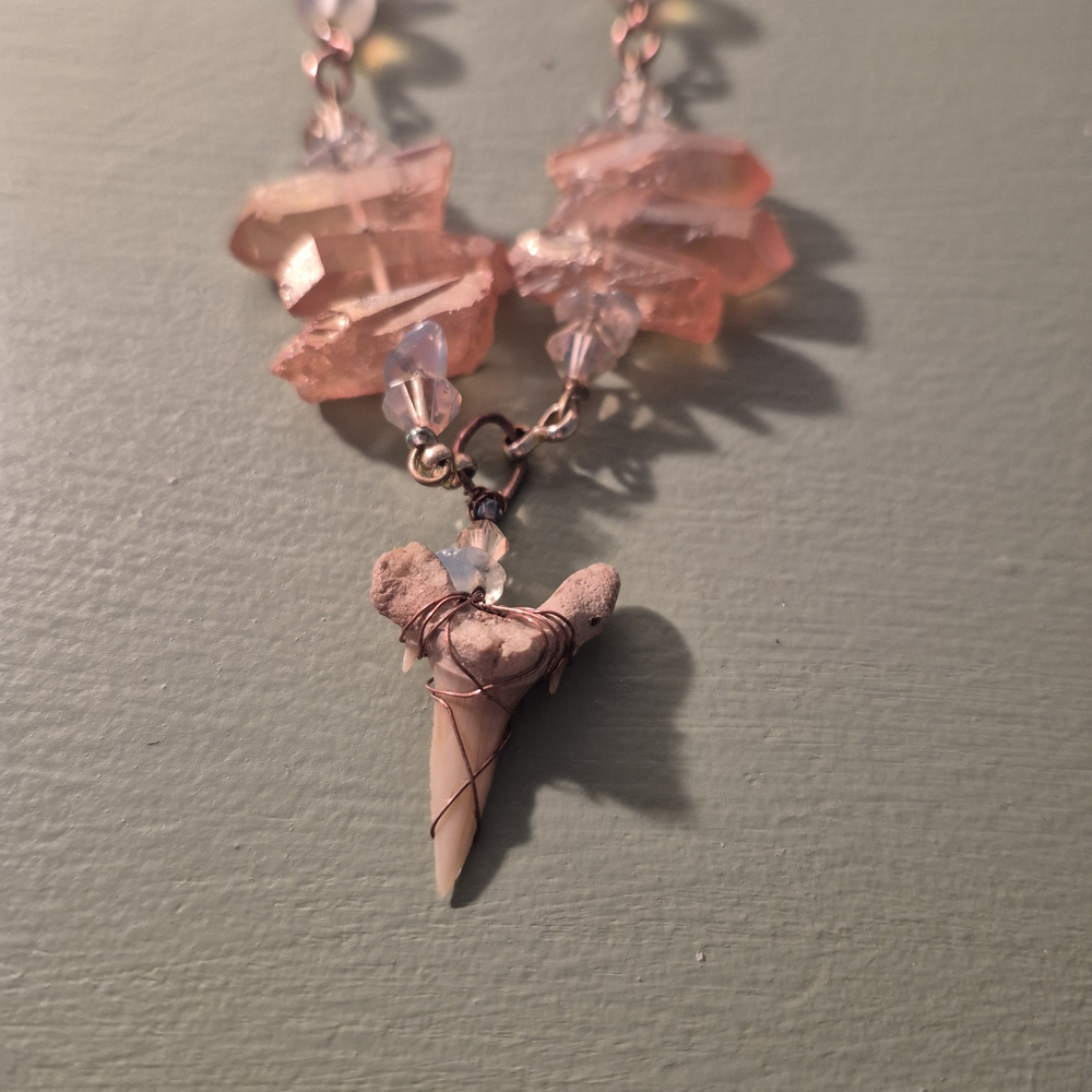 Pink Crystal and Wire Wrapped Necklace
